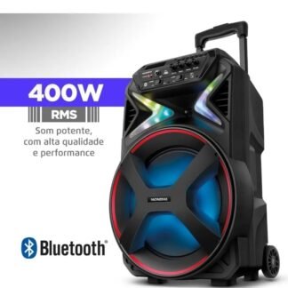 Caixa Amplificada Mondial CM-400 Bluetooth com Luzes LED e Grave Potente
