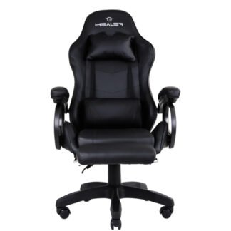 Cadeira Gamer Healer Level Preta com Apoio para Pés Reclinável Ergonômica Confortável e Sustentável