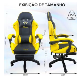 Gamer Preto e Amarelo com Apoio Lombar e Cabeça Ajustáveis – Conforto Ergonômico para Jogos, Estudo e Home Office