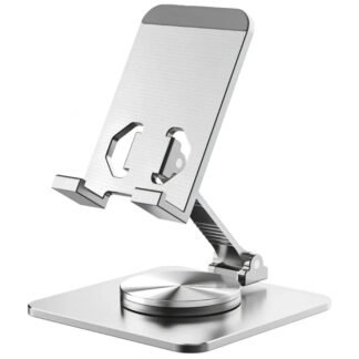 Suporte de Mesa para Celular em Liga de Alumínio 360° Giratório – Ajustável, Resistente e Antiderrapante