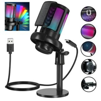 Microfone Condensador USB RGB Gamer Alta Sensibilidade para Streaming, Podcast e Gravação Profissional
