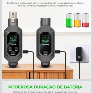 Conversor XLR Sem Fio Pro Dual Receiver | Sistema Wireless para Microfone Dinâmico | Transmissor + 2 Receptores